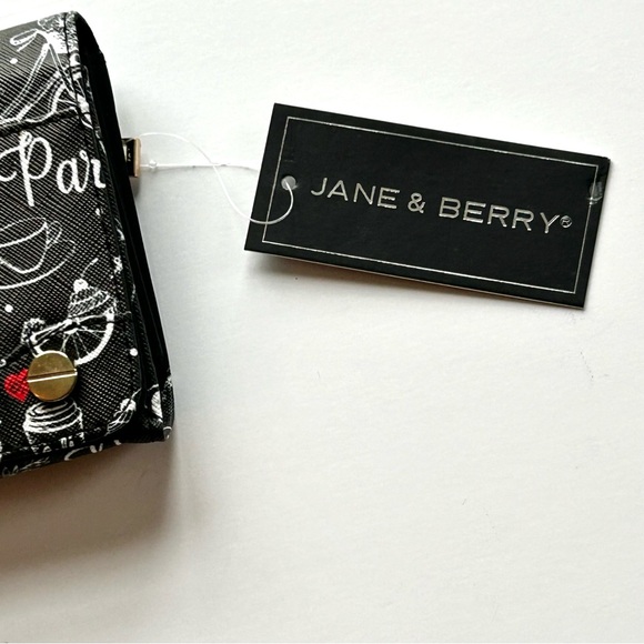 🍒NWT Jane & Berry Paris Print Large Accordion Wallet. Black/White/Red - Picture 3 of 11